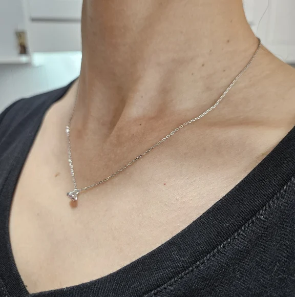 Swarovski Solitaire Pink Crystal Necklace – Silver Tone - Picture 2 of 4